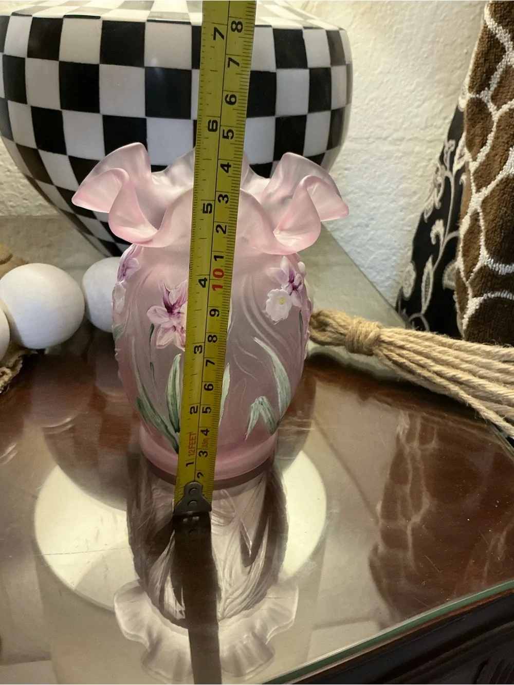 Fenton Pink Floral Hand-Painted Glass Vase